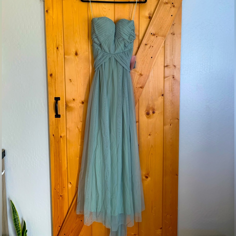 Birdie Grey Strapless Bridesmaids Dress, size small (sage)